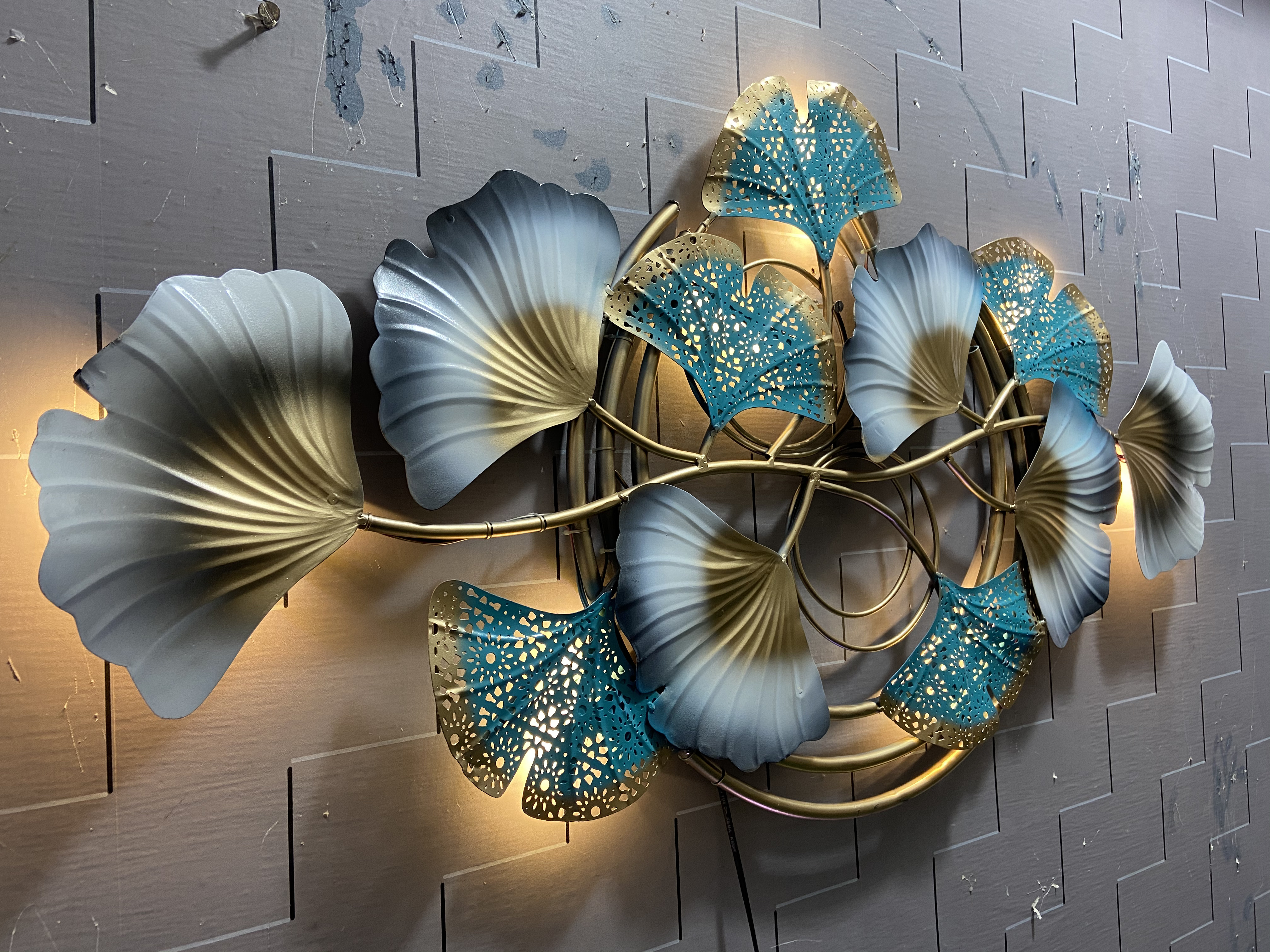 blue petals in ring metal wall art