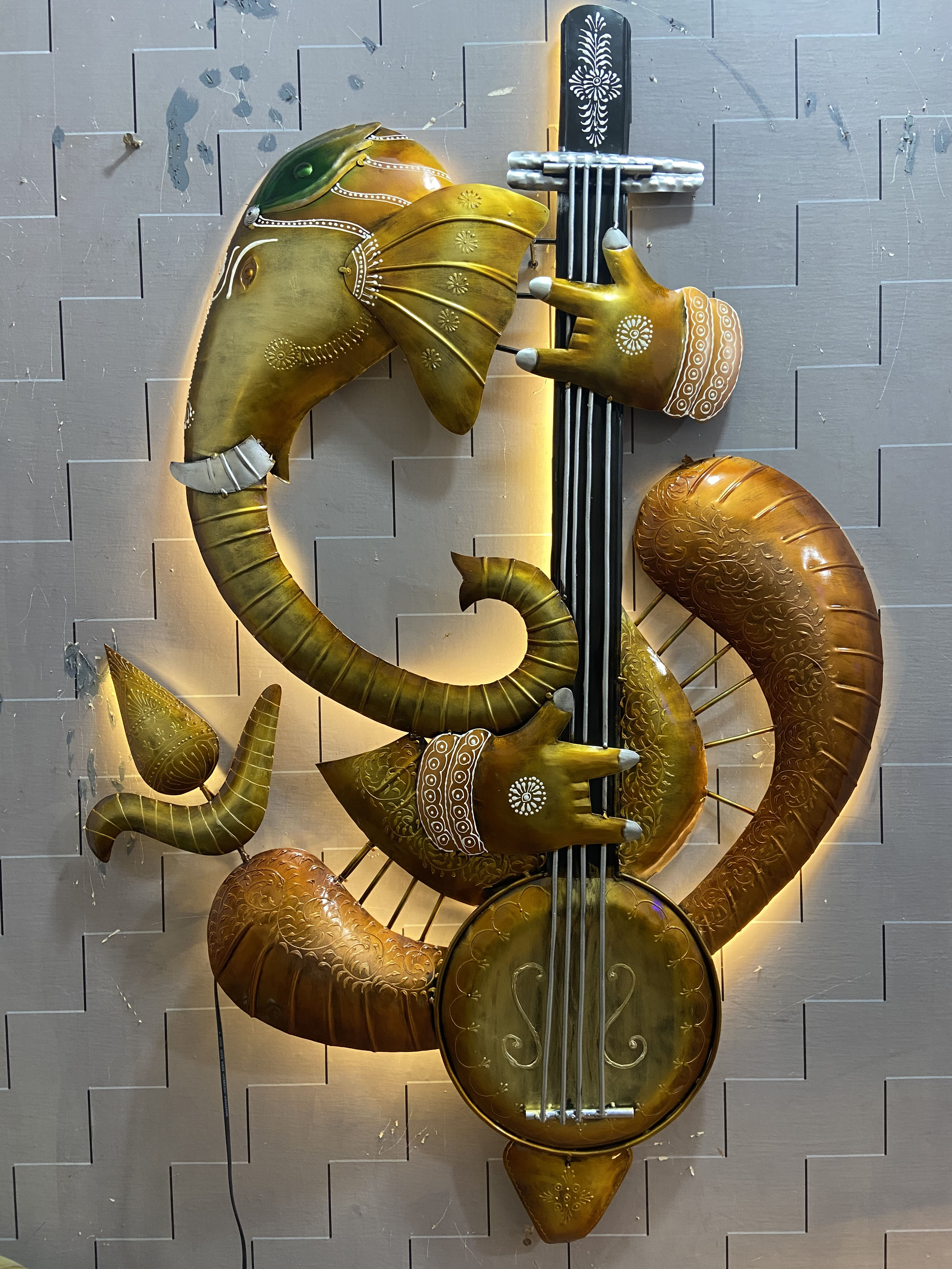 Ganesha playing music Metal wall art