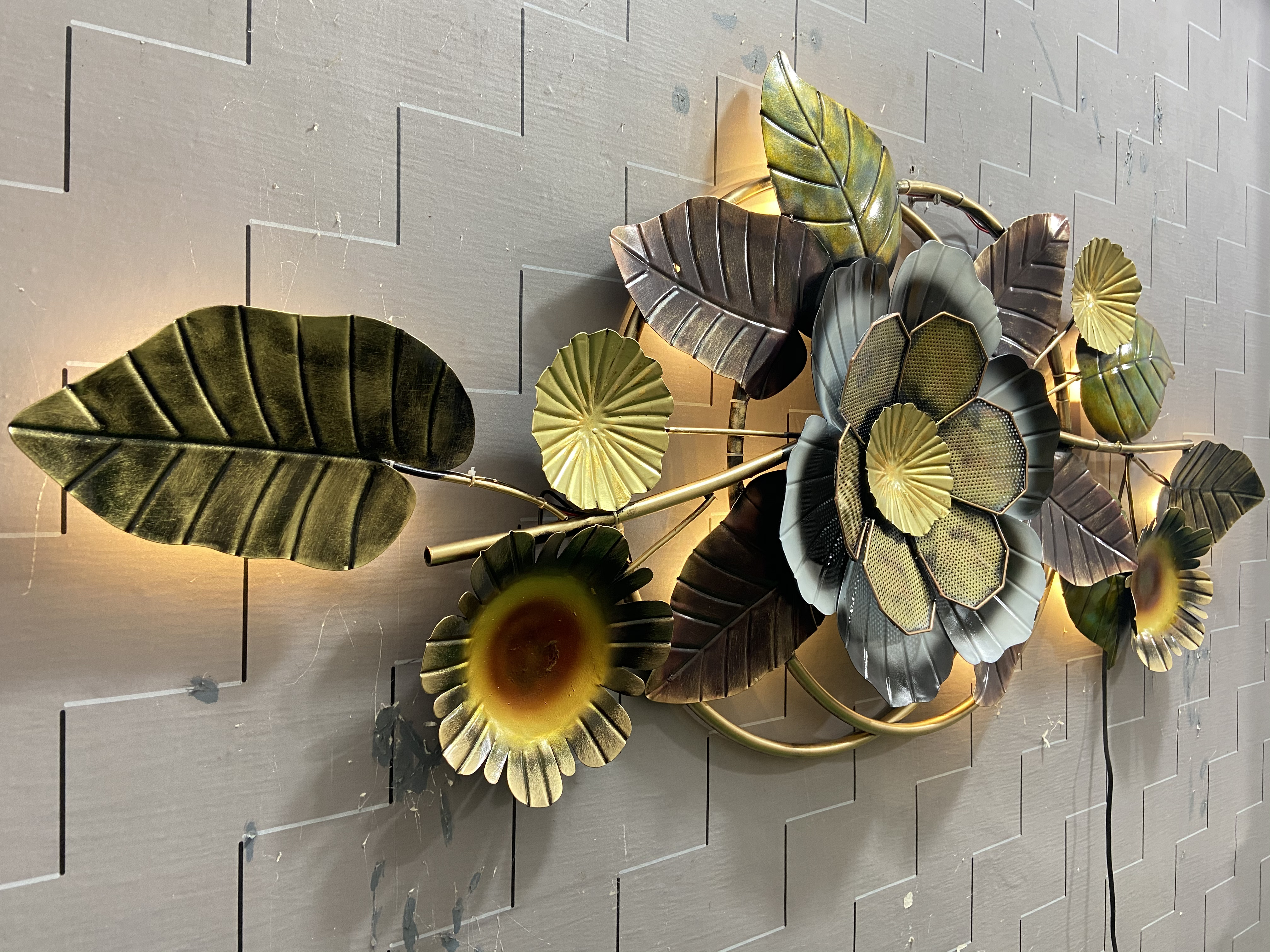 Sunflower branch metal wall art