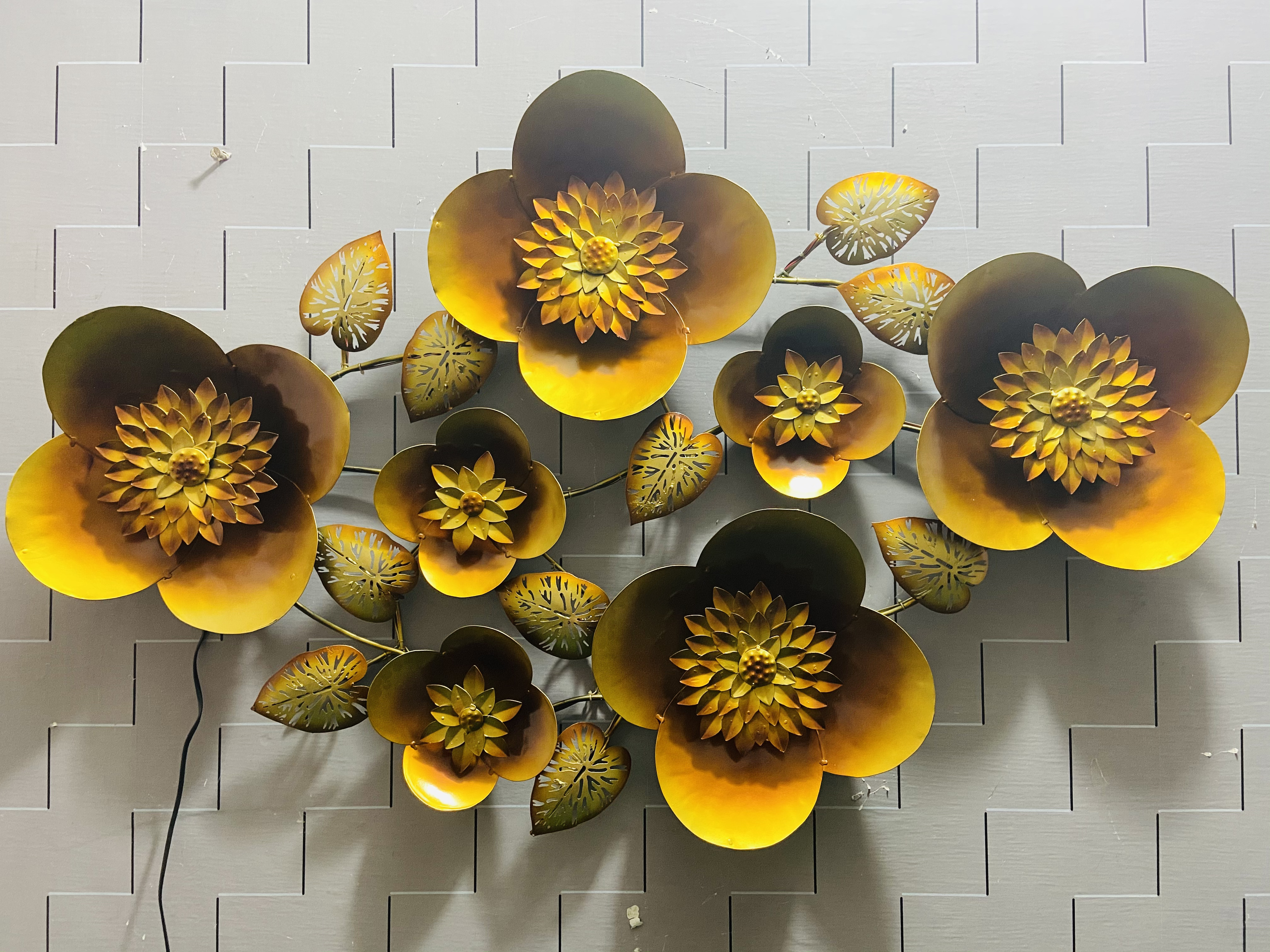 Golden Flowers Bunch Metal wall art