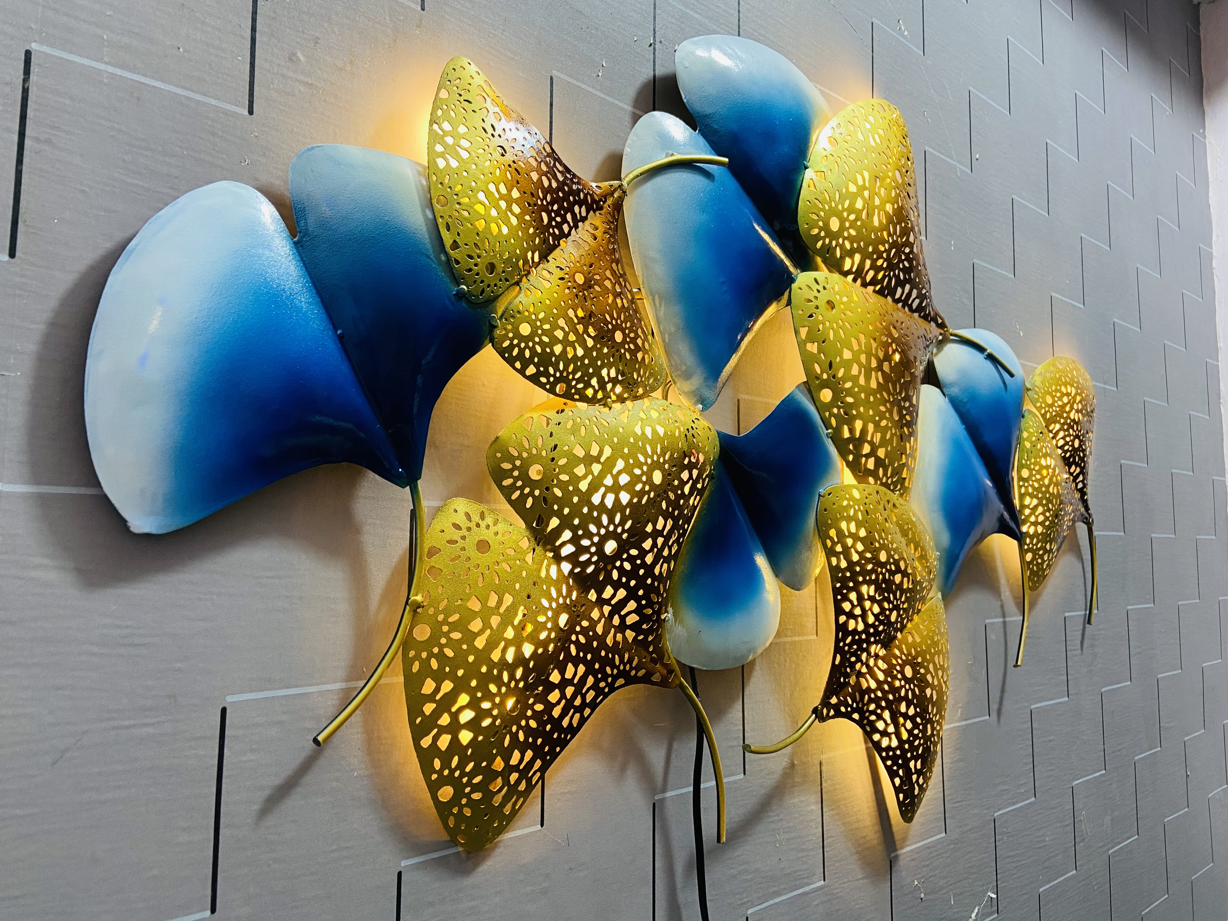 Dancing Petals of Blue and Gold metal wall art