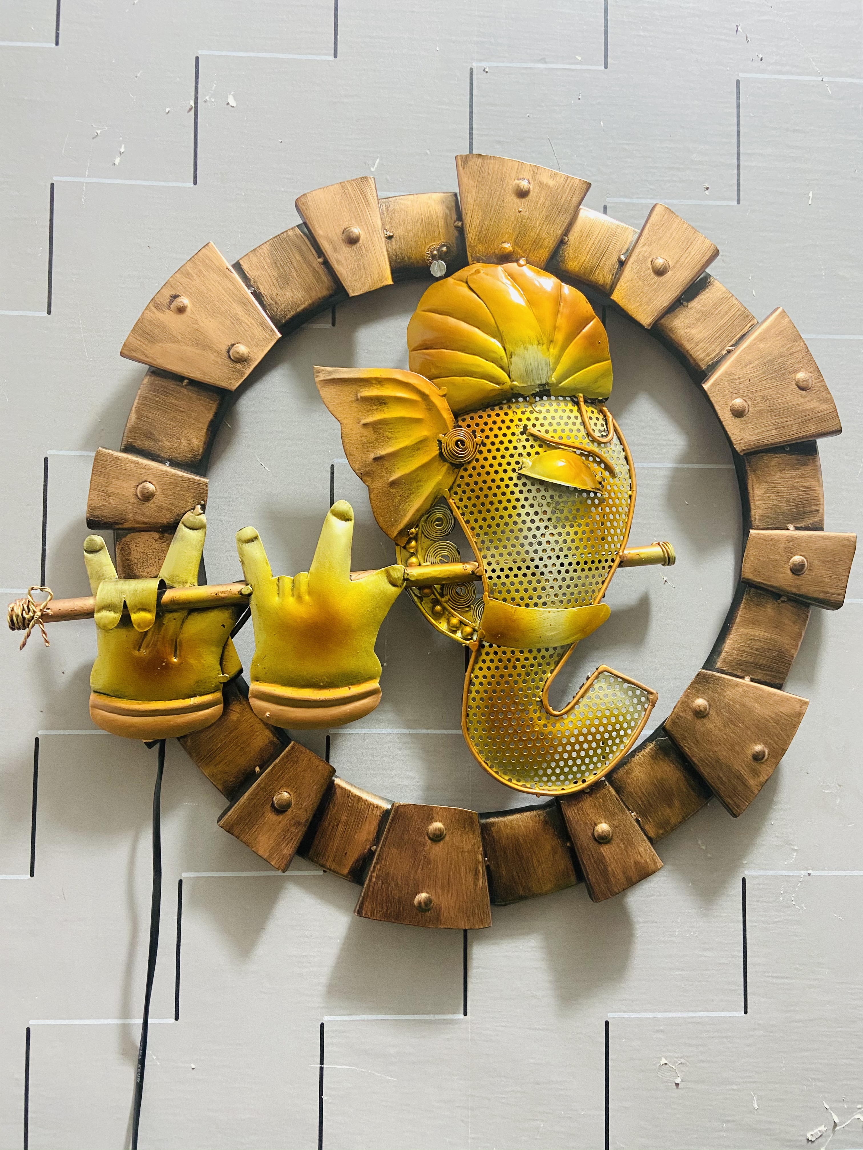 Ganesha playing Flute Metal wall art