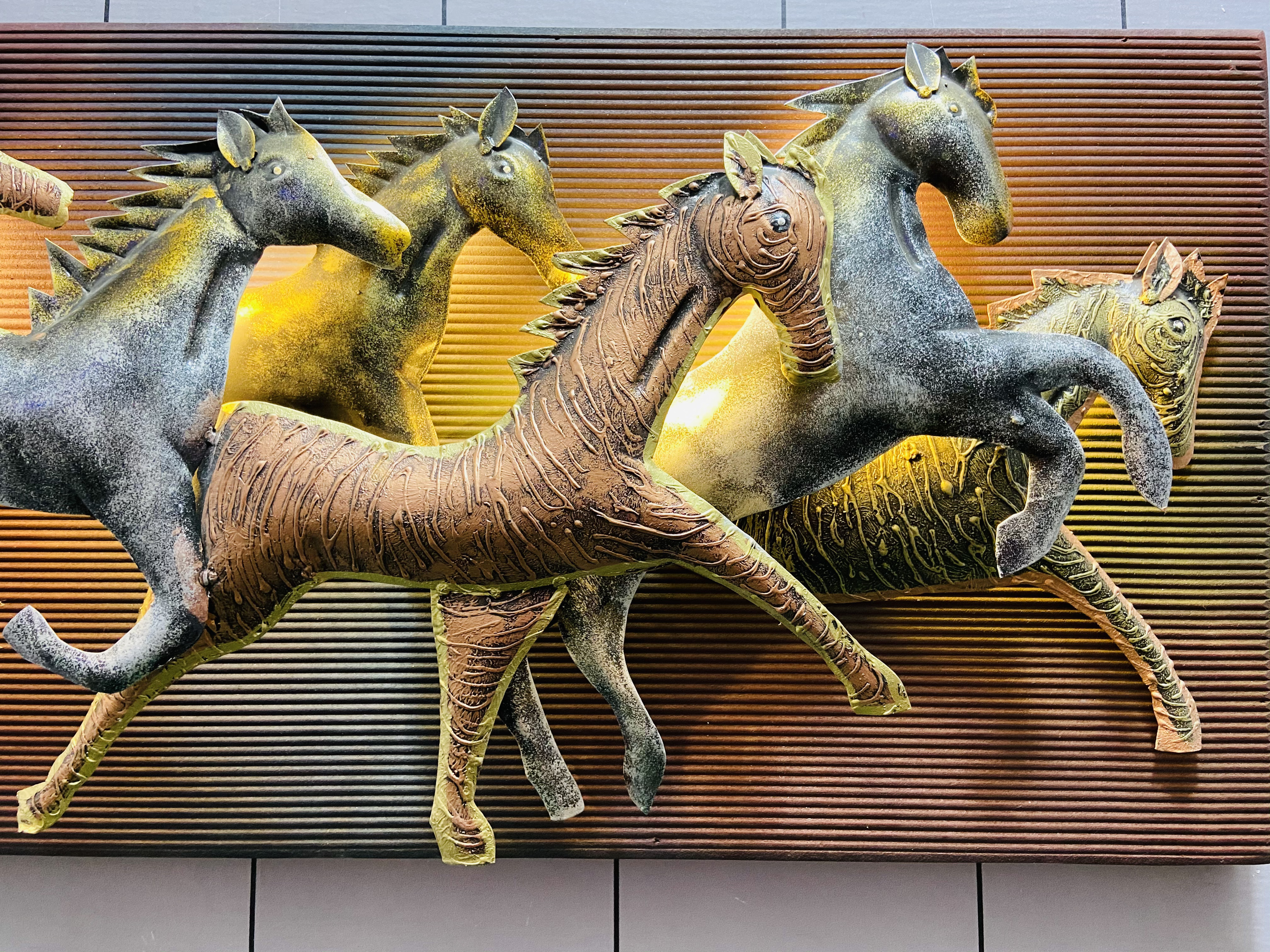 galloping horses frame metal wall art