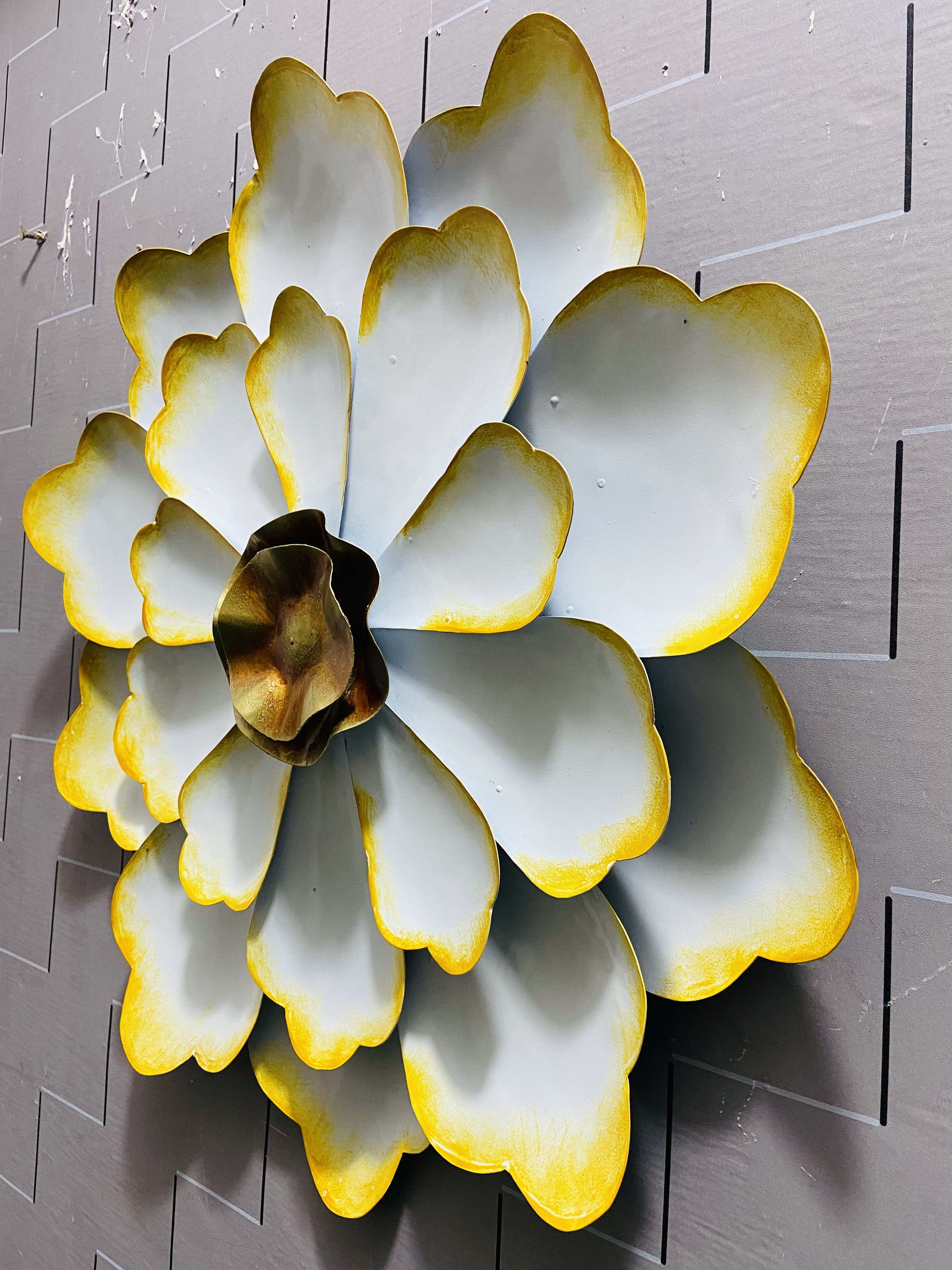 White Golden petals metal wall art