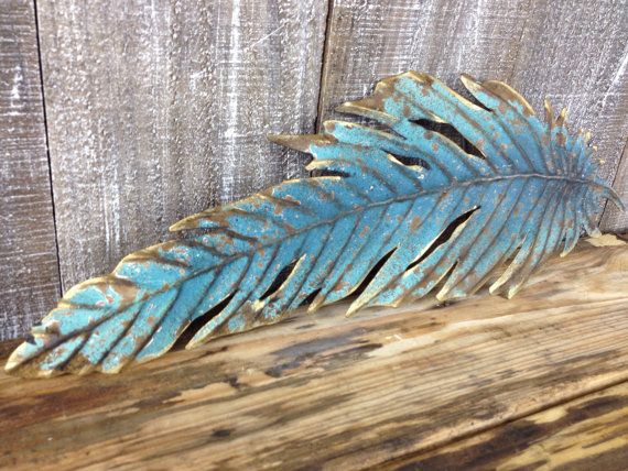 Blue Feather Metal Wall Decor