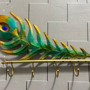 Peacock Feather Metal Wall Decor With Hooks